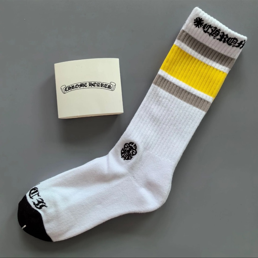 Chrome Hearts White & Yellow Athletic Crew Socks